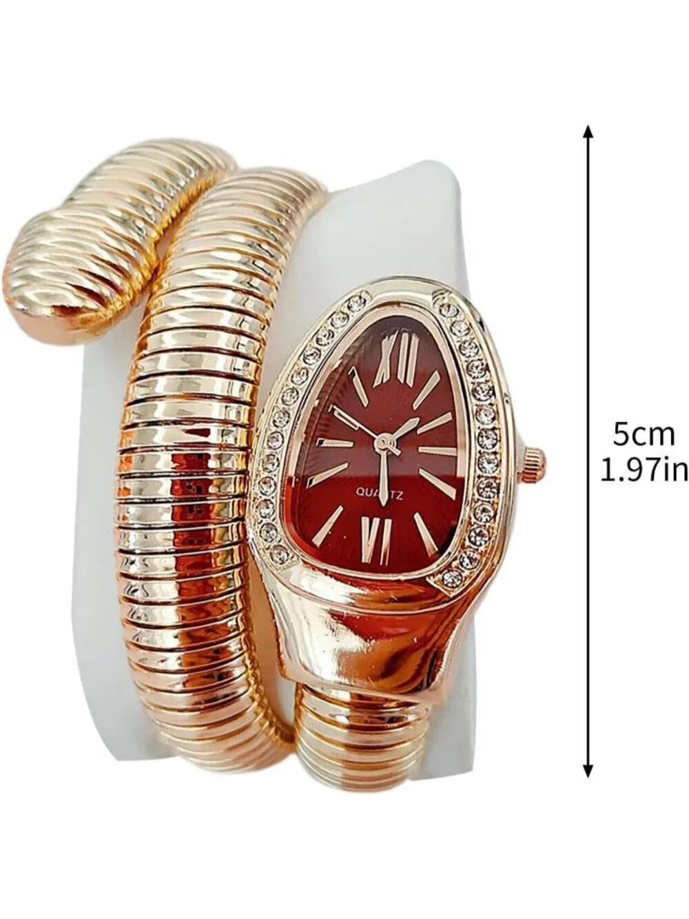 Women's Red Analog Quartz Asymmetrical Snake Shape Bangle Fit Bracelet Watch